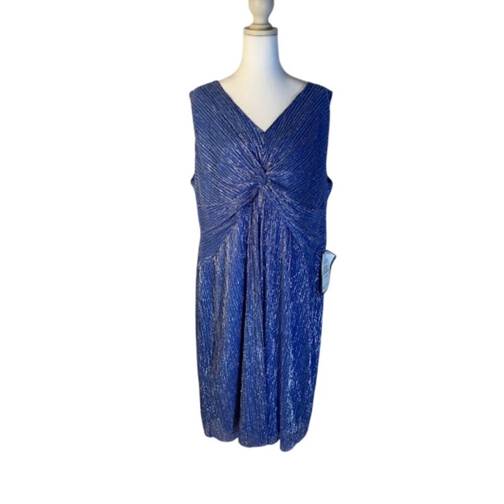 Elegant Women's Metallic V-Neck Twist-Front Midi Dress Size 18